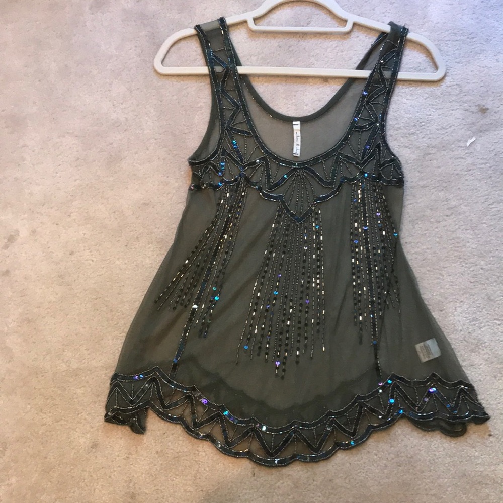 Beaded army green camisole